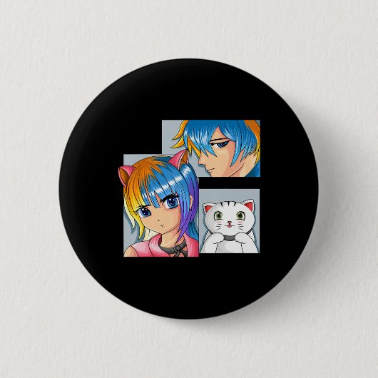Anime Girl Cat Otaku Anime Merch Kawaii Stuff Button (Vorderseite)