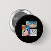 Anime Girl Cat Otaku Anime Merch Kawaii Stuff Button (Vorne & Hinten)