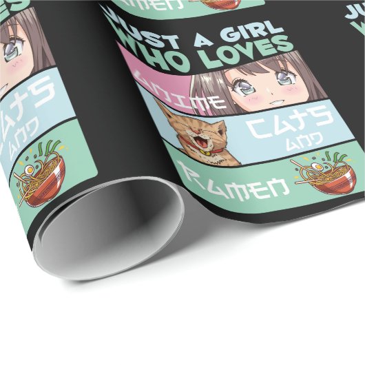 Anime Girl Cat und Ramen süchtig nach japanischen Geschenkpapier (Rolleneckpunkt)