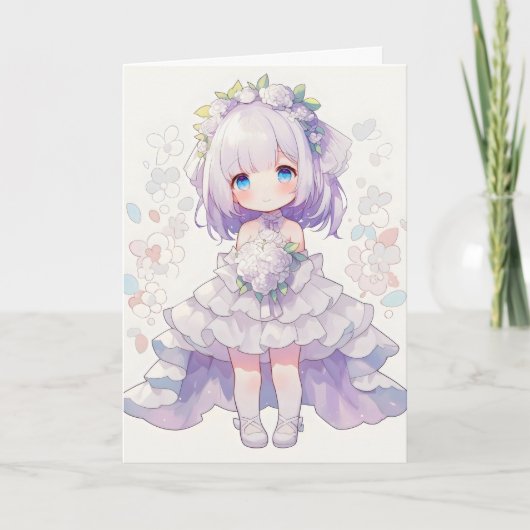 Anime Girl Chibi Bride Feiertagskarte (Vorderseite)