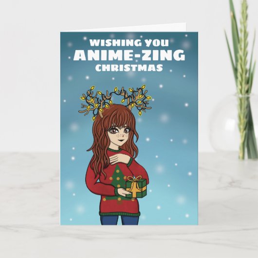 Anime Girl Christmas Feiertagskarte (Vorderseite)