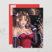 Anime Girl Christmas Hair Feiertagspostkarte (Vorne/Hinten)