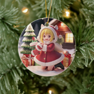 Anime Girl Christmas Keramik Ornament