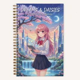 Anime Girl Cityscape & Holographic Planet Journal Notizblock