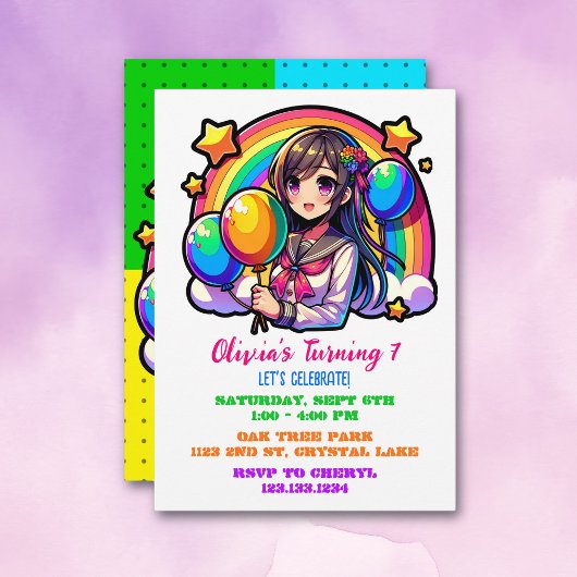 Anime Girl Colorful Pop Einladung