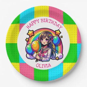 Anime Girl Colorful Pop Geburtstag Personalisiert Pappteller