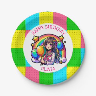 Anime Girl Colorful Pop Geburtstag Personalisiert Pappteller