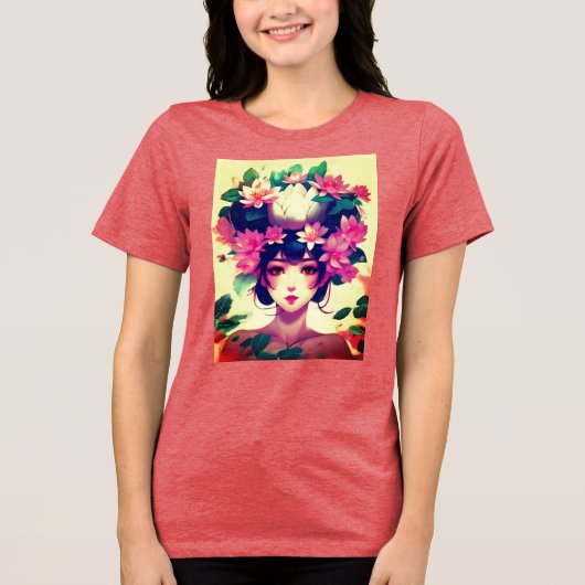 Anime Girl Crowned with Lotus Blossoms Tri-Blend Shirt (Vorderseite)