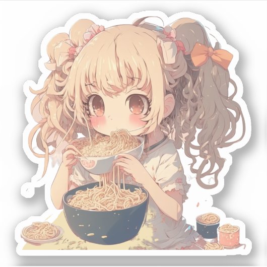 Anime Girl Eating Ramen Noodles Aufkleber (Vorderseite)