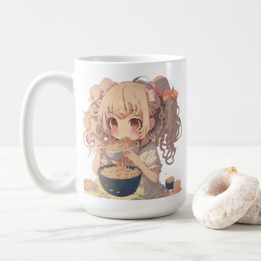 Anime Girl Eating Ramen Noodles Personalisiert Kaffeetasse (Mit Donut)