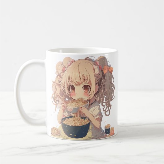 Anime Girl Eating Ramen Noodles Personalisiert Kaffeetasse (Links)