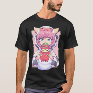 Anime Girl for Cow Lovers and Strawberry Kawaii Co T-Shirt
