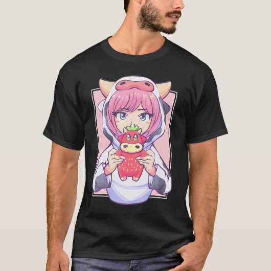 Anime Girl for Cow Lovers and Strawberry Kawaii Co T-Shirt (Vorderseite)