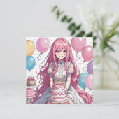 Anime girl Geburtstag D Einladung (Stehend Vorderseite)