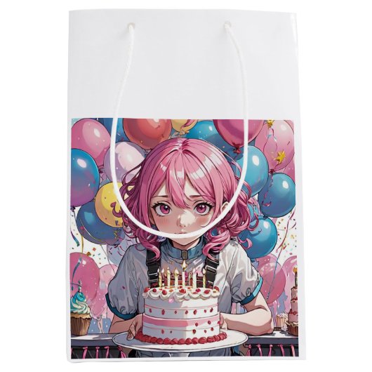 Anime Girl Geburtstag Mittlere Geschenktüte (Vorderseite)