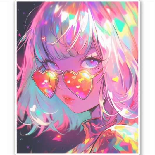 Anime Girl Hearts Aufkleber (Vorderseite)