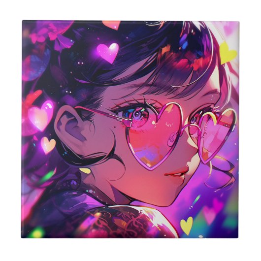 Anime Girl Hearts Fliese (Vorderseite)