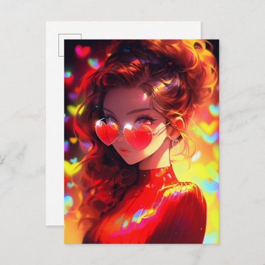 Anime Girl Hearts Postkarte (Vorne/Hinten)