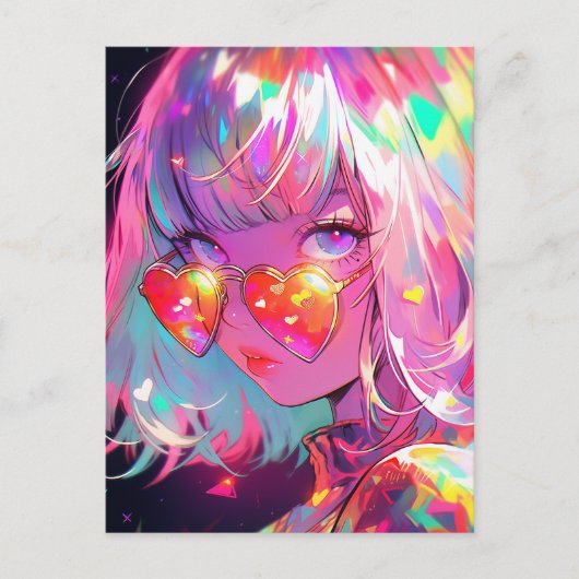 Anime Girl Hearts Postkarte (Vorderseite)