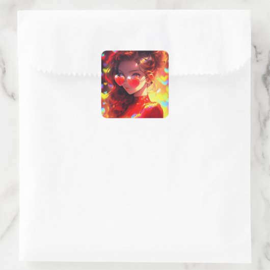 Anime Girl Hearts Quadratischer Aufkleber (Tasche)