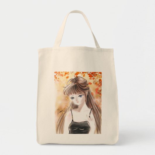 Anime Girl Herbst Herbstlaubs Totbeutel Tragetasche (Vorne)