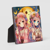 Anime Girl Hippie Moon Girls geben Friedenszeichen Fotoplatte (Vorderseite)