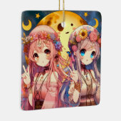 Anime Girl Hippie Moon Girls geben Friedenszeichen Keramikornament (Rechts)