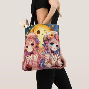 Anime Girl Hippie Moon Girls geben Friedenszeichen Tasche