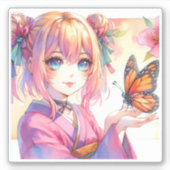 Anime Girl Holding a Butterfly Aufkleber (Vorderseite)