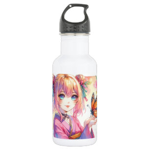 Anime Girl Holding a Butterfly Edelstahlflasche