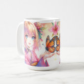 Anime Girl Holding a Butterfly Kaffeetasse (Vorderseite Links)