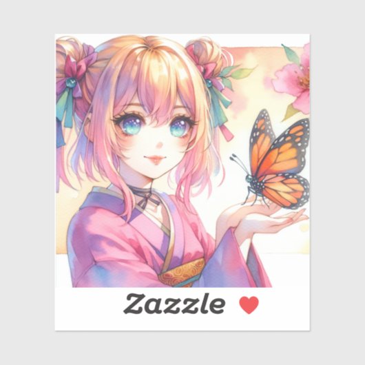 Anime Girl Holding a Butterfly Kunst Aufkleber (Blatt)