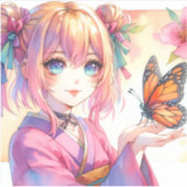 Anime Girl Holding a Butterfly Kunst Aufkleber (Vorderseite)