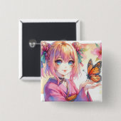 Anime Girl Holding a Butterfly Kunst Button (Vorne & Hinten)