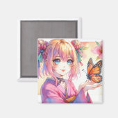 Anime Girl Holding a Butterfly Kunst Magnet (Vorderseite/Rückseite)