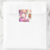 Anime Girl Holding a Butterfly Kunst Quadratischer Aufkleber (Tasche)
