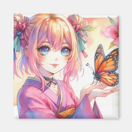 Anime Girl Holding a Butterfly Magnet (Vorne)