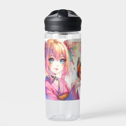 Anime Girl Holding a Butterfly Personalisiert Trinkflasche (Vorderseite)