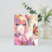 Anime Girl Holding a Butterfly Postkarte (Stehend Vorderseite)