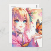 Anime Girl Holding a Butterfly Postkarte (Vorne/Hinten)