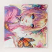 Anime Girl Holding a Butterfly Puzzle (Horizontal)