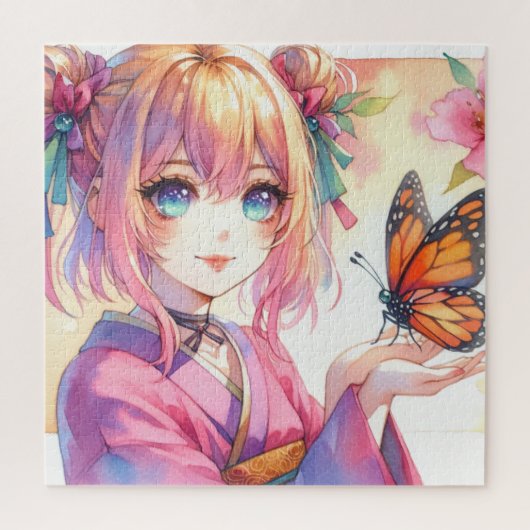 Anime Girl Holding a Butterfly Puzzle (Vertikal)