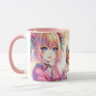 Anime Girl Holding a Butterfly Tasse