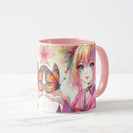 Anime Girl Holding a Butterfly Tasse (VorderseiteRechts)