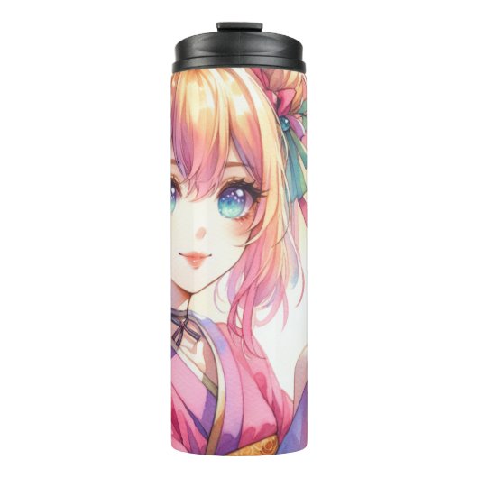 Anime Girl Holding a Butterfly Thermosbecher (Vorderseite)
