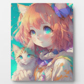 Anime Girl Holding an Adorable Kitten Fotoplatte (Vorderseite)