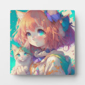 Anime Girl Holding an Adorable Kitten Fotoplatte (Vorderseite)