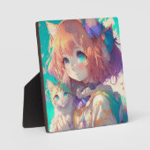 Anime Girl Holding an Adorable Kitten Fotoplatte (Vorderseite)
