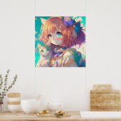 Anime Girl Holding an Adorable Kitten Poster (Küche)