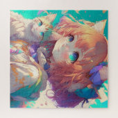 Anime Girl Holding an Adorable Kitten Puzzle (Horizontal)